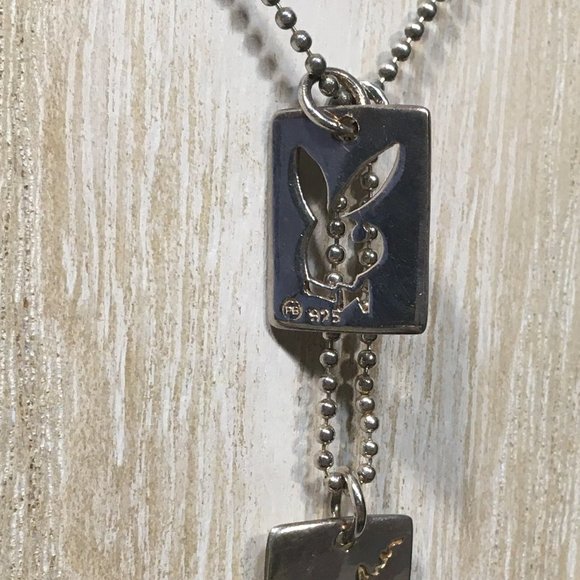 AUTHENTIC VERY HTF PLAYBOY STERLING BUNNY & HUGH HEFNER DOG TAG NECKLACE 17.5" - Picture 8 of 14